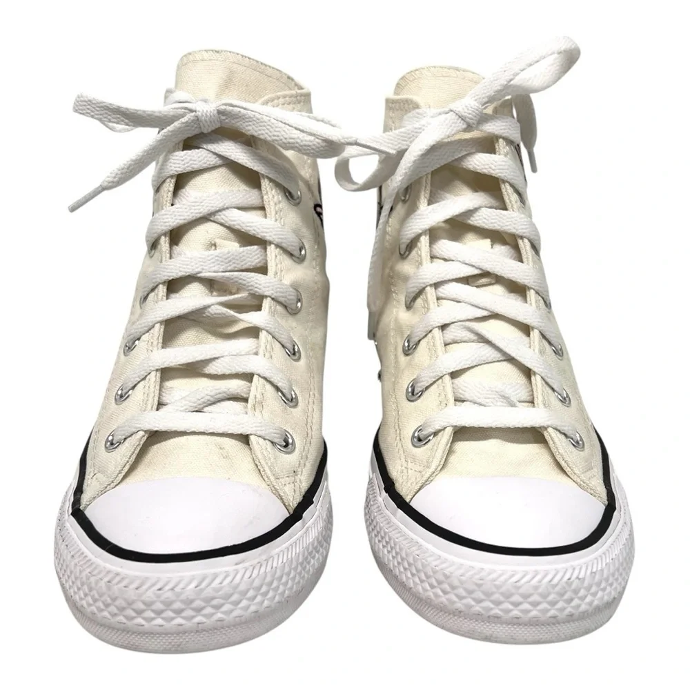 Converse Kids High Top Boots in Cream with Black and Pink Butterfly Embroidery